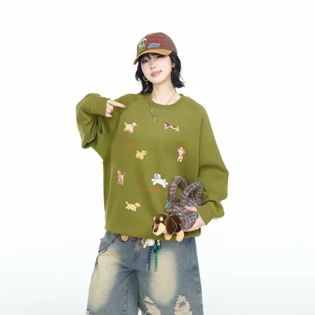 YEP美式卡通狗狗印花圆领卫衣女春秋2025新款宽松情侣套头上衣潮图片