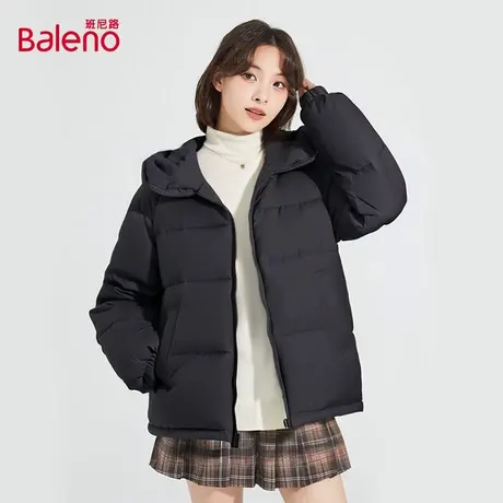 班尼路棉服冬季新款女士时尚百搭面包服加绒加厚保暖黑色外套女Q商品大图