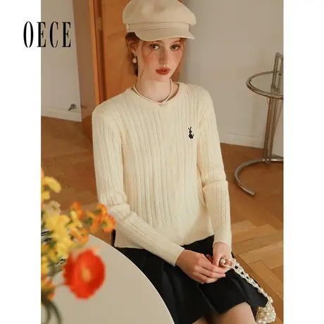 Oece复古针织开衫女2023秋季新款女装气质修身显瘦毛衫小外套春秋图片