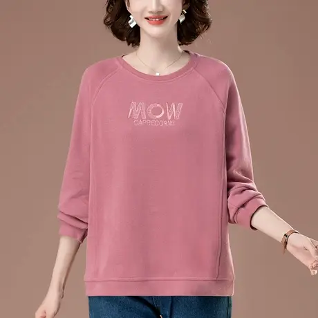 加肥加大码卫衣女春秋新款中年妈妈百搭休闲圆领遮肚显瘦套头上衣商品大图
