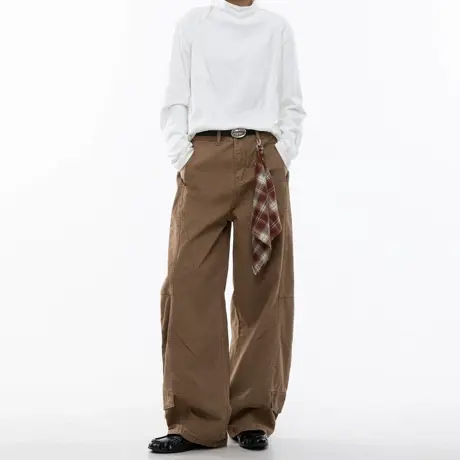 美式复古解构线条牛仔裤女秋季新款高街宽松休闲工装阔腿工装裤商品大图