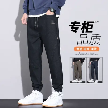 男装加肥加大码胖子美式高街工装秋冬季男款潮牌拼接束脚休闲裤子商品大图
