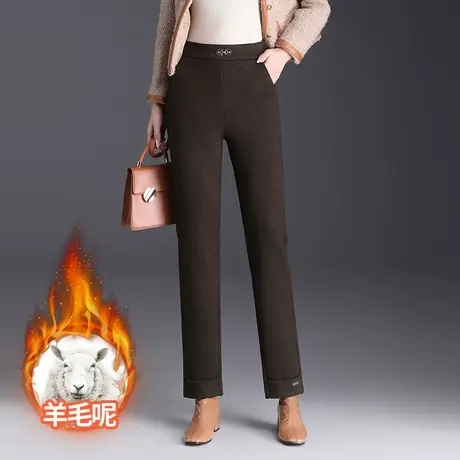 加绒加厚羊毛呢小脚裤女2023秋冬新款高腰显瘦休闲百搭直筒长裤子商品大图