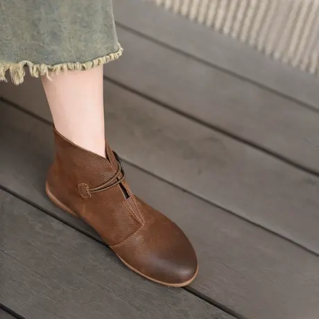 Artmu阿木原创复古真皮短靴女春秋单靴平底靴子小众2023冬季新款图片