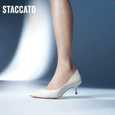 思加图新款奶油鞋细高跟通勤尖头婚鞋女单鞋皮鞋9PV62AQ2商品大图