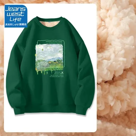 真维斯LIFE圆领卫衣女2023冬季新款加绒加厚羊羔绒减龄外套上衣女商品大图