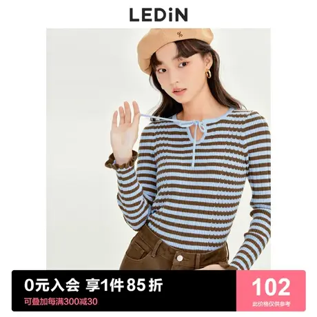 乐町条纹毛衣女2023春季新款打底衫女内搭上衣撞色修身针织衫图片