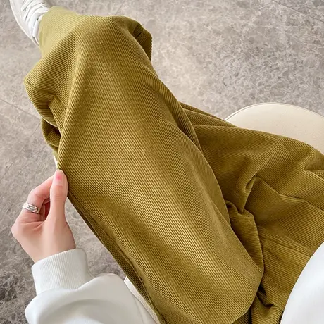 灯芯绒裤子女春秋宽松直筒显瘦高腰百搭条绒女裤垂感雪尼尔阔腿裤商品大图