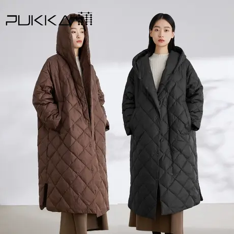 蒲PUKKA 保暖连帽羽绒服女年冬装廓形简约风格长款外套图片