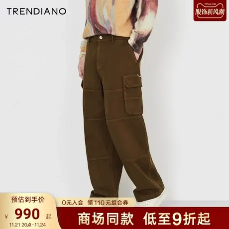 TRENDIANO官方立体口袋分段式工装宽松牛仔裤男潮2023新款冬季商品大图