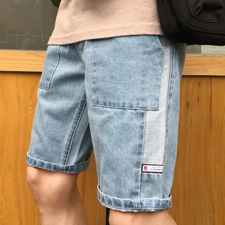 夏季薄款拼接牛仔短裤男士外穿夏天五分中裤子半截裤宽松百搭潮流商品大图