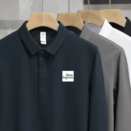 2024新款丝光珠地棉polo衫男长袖翻领t恤有领商务带领打底衫潮流图片