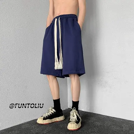短裤男夏季薄款卫裤纯色美式潮牌抽绳宽松篮球运动裤百搭休闲裤子商品大图