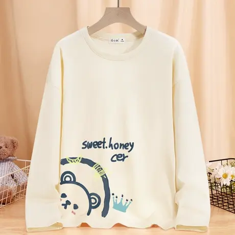 纯棉打底衫女冬季2023新款春秋内搭上衣小个子高级感圆领长袖t恤图片