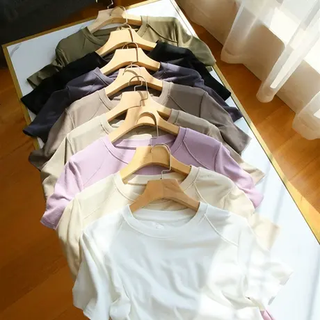 享永子纯色短袖T恤女宽松显瘦打底衫软糯舒适上衣女2023夏季新款商品大图