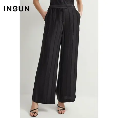 INSUN恩裳线上专选夏季肌理线条感宽松阔腿休闲裤图片