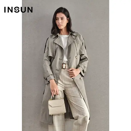 INSUN恩裳春季双排扣棉质收腰风衣图片