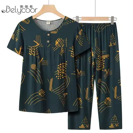 中年妈妈棉绸夏装2024新款时尚洋气短袖套装衣服老年人女装奶奶装图片