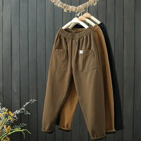 2021新款棉质加厚裤子休闲裤女冬季松紧腰加绒保暖哈伦裤外穿长裤商品大图