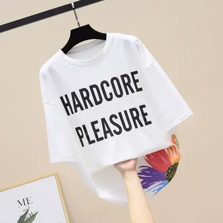 网红ins印花短袖t恤女夏季2023新款韩版宽松大版中长款上衣潮体恤商品大图