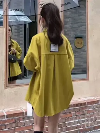 韩版2023秋款衬衣宽松慵懒风休闲长袖港味纯色衬衫女白色百搭外套商品大图