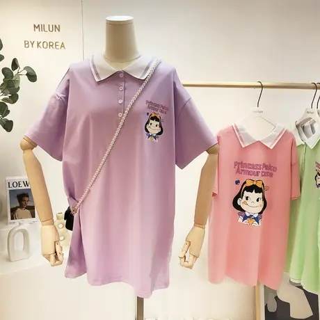 ins元气少女连衣裙韩国东大门前后可穿polo领短袖T恤裙闺蜜姐妹装图片