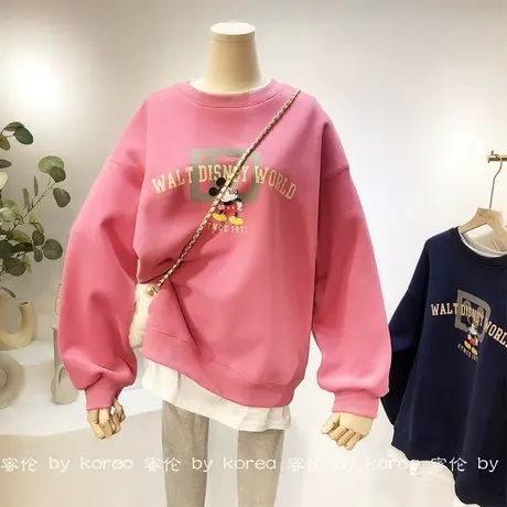 秋冬款韩国东大门加绒加厚宽松卫衣慵懒风休闲卡通假两件卫衣大码图片