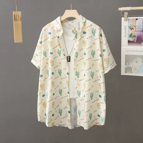 韩版印花衬衫女短袖夏装新款宽松休闲户外沙滩服薄开衫衬衣上衣潮商品大图