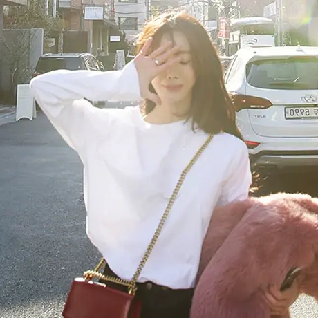 2024年早秋新款夏季设计感宽松小众别致白纯色长袖t恤女装上衣潮图片