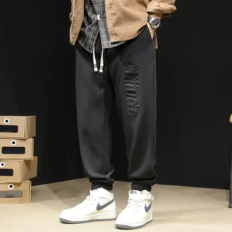 华夫格休闲裤男春季潮宽松束脚2024新款大码男士哈伦运动裤子春秋商品大图
