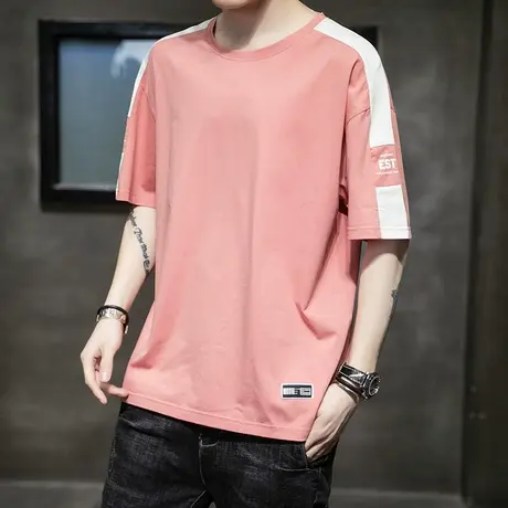 圆领撞色体恤男士条纹情侣装短袖男生夏季t恤男款纯棉夏日上衣服商品大图