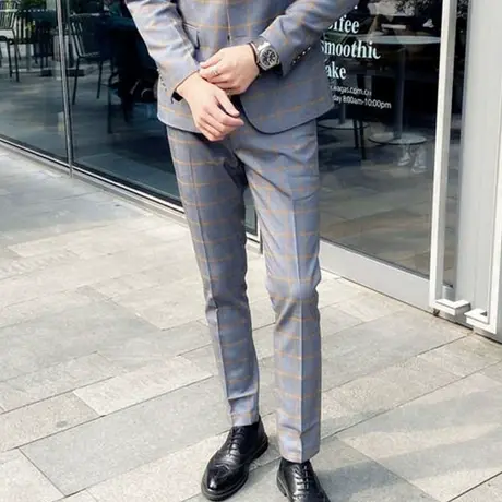 西裤男韩版修身小脚裤西服裤休闲商务工作裤青年休闲格子西装裤子图片