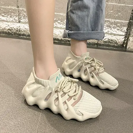 飞织八爪鱼鞋女2024年新款春夏健身透气薄款厚底火山袜子运动女鞋商品大图