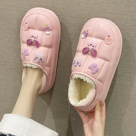 棉拖鞋女冬季外穿可爱小猪厚底防滑防水居家加绒保暖毛毛包跟棉鞋商品大图