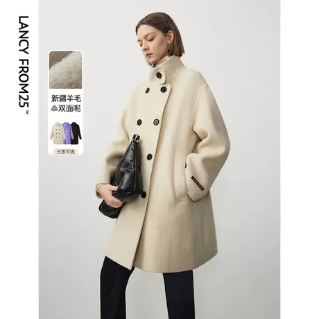 朗姿羊毛中长款加厚正肩双面呢毛呢大衣2023年新款冬季外套上衣女商品大图