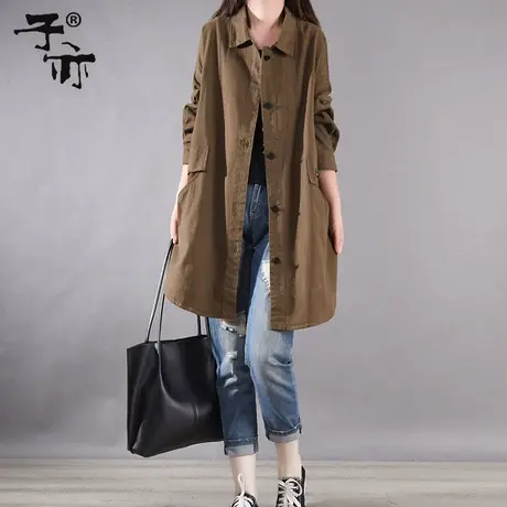 子亦2023秋冬新款韩版宽松随性百搭单排扣纯色大口袋风衣外套图片