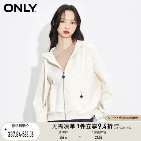 【买5免1】ONLY奥莱春季新款休闲四叶草宽松印花开衫连帽卫衣女商品大图
