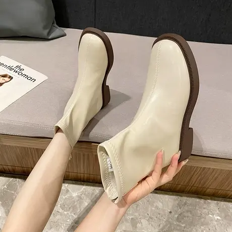 短靴女小个子2024秋冬季新款时装靴网红法式低跟马丁靴百搭瘦瘦靴图片