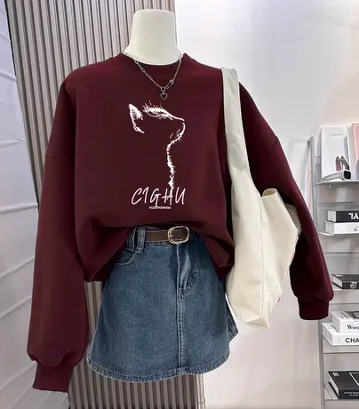 卫衣女设计感oversize大码加绒圆领外套复古本命年ins潮国风上衣商品大图