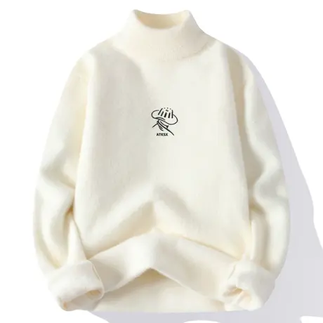 半高领毛衣男秋冬季加绒加厚中领毛衫保暖衣青少年冬装打底针织衫商品大图