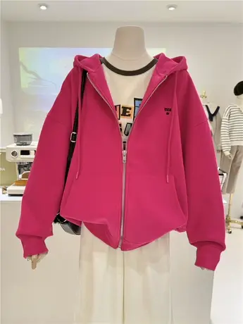 百搭慵懒BF风港味宽松休闲显瘦拉链连帽卫衣女开衫帽衫外套灰色图片