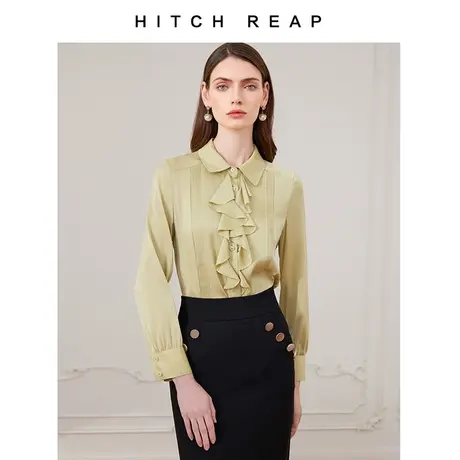 希区瑞普2024经典款飞边褶皱设计优雅显瘦醋酸女衬衫J0327商品大图