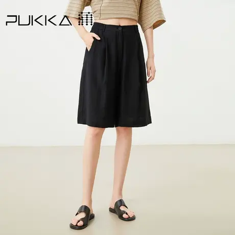 蒲PUKKA 原创设计女装2023春夏棉麻微皱松紧腰宽松五分短裤图片