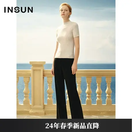 INSUN恩裳线上专选2024春款简约时尚半高领短袖针织衫商品大图
