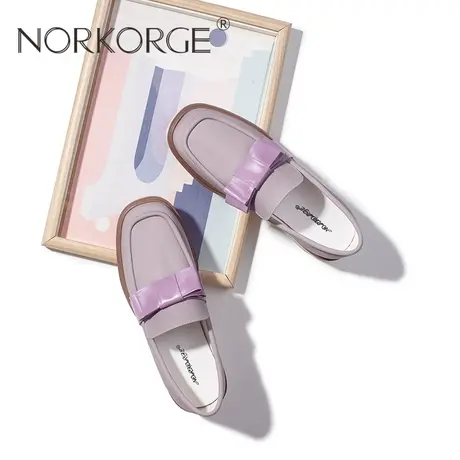 温柔粉紫色蝴蝶结单鞋乐福鞋商品大图