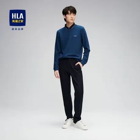 HLA/海澜之家2023含莫代尔长袖POLO衫微弹撞色套头衫男商品大图