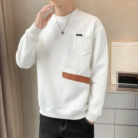 个性拼接卫衣男圆领潮牌潮流春秋季长袖t恤宽松帅气青少年打底衫商品大图