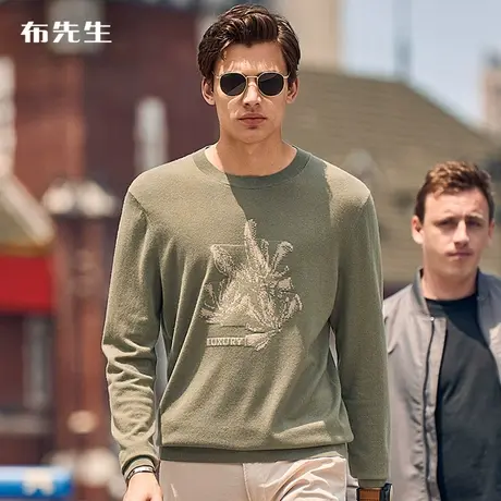 MrBu布先生花卉字母羊绒混纺T秋冬轻柔保暖羊绒衫男士内搭BT11956商品大图