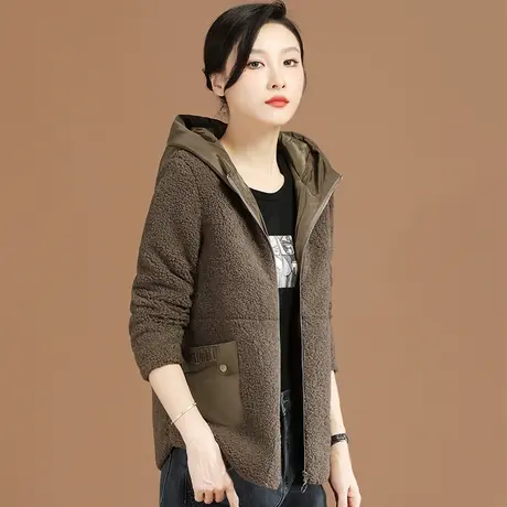 韩潮袭人连帽刺绣羊羔毛外套女2023年冬季新款夹棉加厚保暖棒球服图片