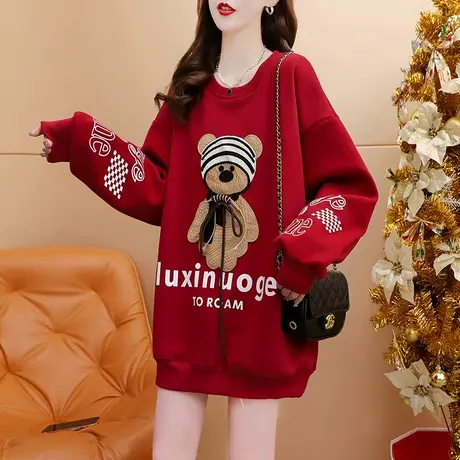 加绒加厚卫衣女中长款2023新款秋冬季爆款洋气减龄宽松设计感上衣商品大图